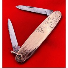 Vintage MILLER BROS 2-Blade Shadow Pen Embossed Brass Folding Pocket Knife c.1872-1926 CC Initials Vintage MILLER BROS 2-Blade Shadow Pen Embossed Brass Folding Pocket Knife c.1872-1926 CC Initials