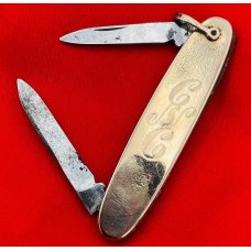 Vintage MILLER BROS 2-Blade Shadow Pen Embossed Brass Folding Pocket Knife c.1872-1926 CC Initials Vintage MILLER BROS 2-Blade Shadow Pen Embossed Brass Folding Pocket Knife c.1872-1926 CC Initials
