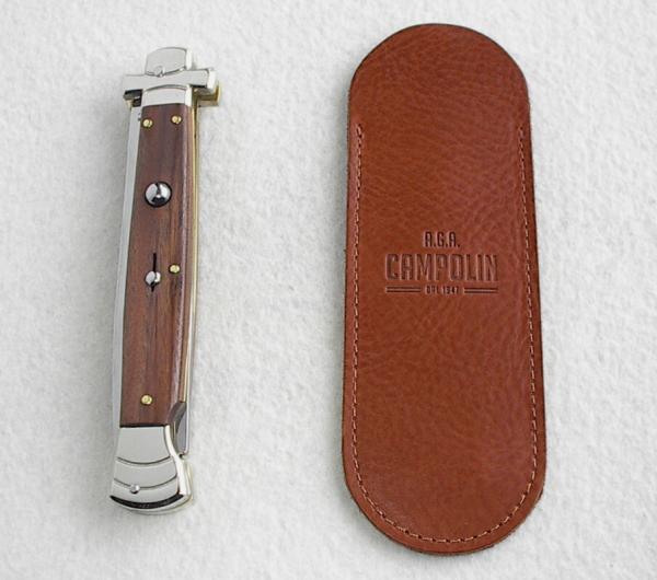 NOS A.G.A. CAMPOLIN 11" MALTESE SANTOS MAHOGANY WOOD STILETTO NICKEL SILVER BOLSTERS - LEATHER POUCH