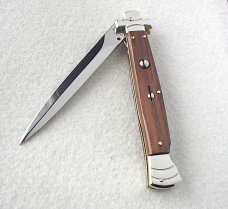 NOS A.G.A. CAMPOLIN 11" MALTESE SANTOS MAHOGANY WOOD STILETTO NICKEL SILVER BOLSTERS - LEATHER POUCH