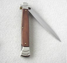 NOS A.G.A. CAMPOLIN 11" MALTESE SANTOS MAHOGANY WOOD STILETTO NICKEL SILVER BOLSTERS - LEATHER POUCH