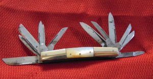  VINTAGE WARRANTED CAST STEEL SHEFFIELD 12 BLADE DISPLAY KNIFE  PEARL 1850-1875