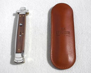 A.G.A. CAMPOLIN 11" MALTESE SANTOS MAHOGANY WOOD DAGGER BLADE NICKEL SILVER BOLSTERS, LEATHER POUCH
