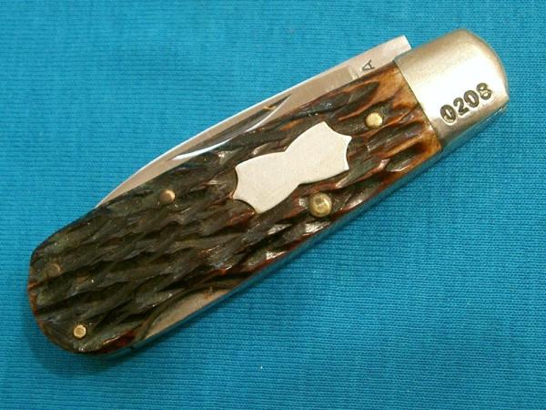 VINTAGE GENELLA 1977 0208 JAPAN JIGGED BONE BAREHEAD LOCKBACK FOLDING POCKET KNIFE KNIVES OLD VINTAGE GENELLA 1977 0208 JAPAN JIGGED BONE BAREHEAD LOCKBACK FOLDING POCKET KNIFE KNIVES OLD