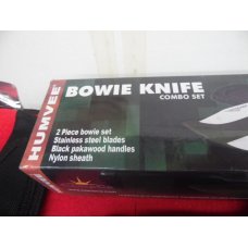 HUMVEE BOWIE COMBO SET PAKAWOOD HANDLES STAINLESS BLADES IN BOX WITH SHEATH NEVER USED HUMVEE BOWIE COMBO SET PAKAWOOD HANDLES STAINLESS BLADES IN BOX WITH SHEATH NEVER USED