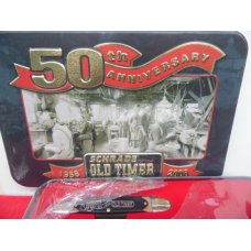 SCHRADE OLD TIMER 50th ANNIVERSARY 2008 3 KNIFE SET IN TIN SPECIAL SHIELDS HISTORY ON BACK OF TIN