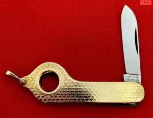 Vintage  **RARE** NEW YORK KNIFE CO Cigar Cutter Pocket Knife c.1856-1931 Polished Brass