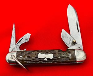 Vintage CATTARAUGUS CUTLERY CO 4-Blade Jr Camp/Utility Folding Pocket Knife JIGGED Bone c.1886-1963