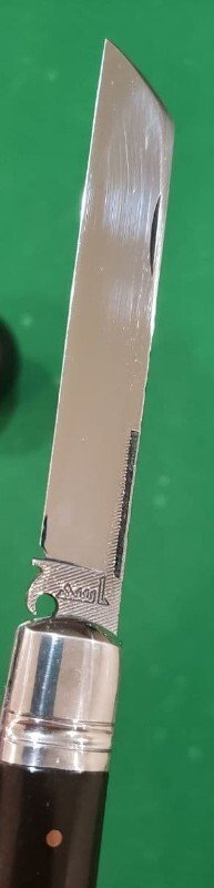 Big Custom Made Pocket Knife with Filework on the Blade Big Custom Made Pocket Knife with Filework on the Blade