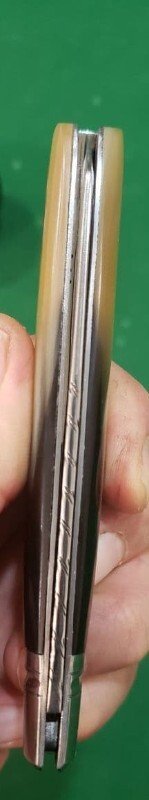 Big Custom Made Pocket Knife with Filework on the Blade Big Custom Made Pocket Knife with Filework on the Blade
