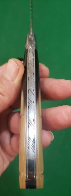 Big Custom Made Pocket Knife with Filework on the Blade