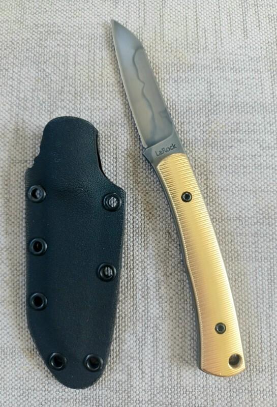 Tracy LaRock Native Fixed Blade..W2 and Brass..2.5" blade and 3.5" handle..Hamon..Kydex Sheath Tracy LaRock Native Fixed Blade..W2 and Brass..2.5" blade and 3.5" handle..Hamon..Kydex Sheath