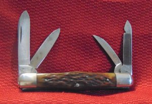 VINTAGE CANTON CUTLERY CO CANTON O. 4 BLADE SWELLCENTER KNIFE BONE HANDLES 1879 -1930