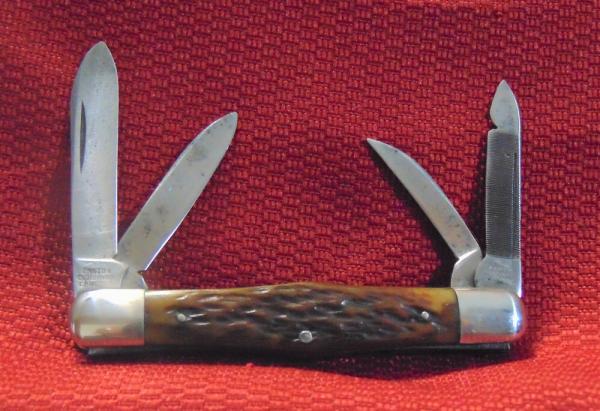 VINTAGE CANTON CUTLERY CO CANTON O. 4 BLADE SWELLCENTER KNIFE BONE HANDLES 1879 -1930 VINTAGE CANTON CUTLERY CO CANTON O. 4 BLADE SWELLCENTER KNIFE BONE HANDLES 1879 -1930