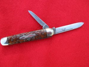 VINTAGE BUD BRAND WINSTED CT. 2 BLADE JACK KNIFE EARLY1920's PRETTY BONE SCALES