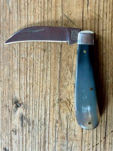 A Wright & Son "Peach" Swayback Knife with Buffalo Scales and Curved Wharncliffe Blade