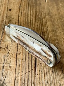 A Wright & Son Peach Pruning Knife with Stag Scales and Curved Wharncliffe Blade