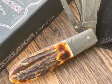 EXCELSIOR KNIFE CO. BURNT STAG DAMASCUS GAME SCOUT KNIFE **ONLY 3 MADE **