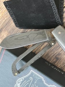 EXCELSIOR KNIFE CO. BURNT STAG DAMASCUS GAME SCOUT KNIFE **ONLY 3 MADE **