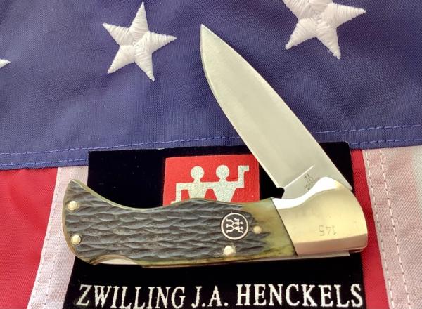 J A Henckels (HK-135-GP) Folding Hunter Pocket Knife with Nice Green Bone Handles -NOS -No Box J A Henckels (HK-135-GP) Folding Hunter Pocket Knife with Nice Green Bone Handles -NOS -No Box