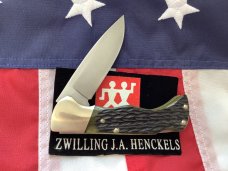 J A Henckels (HK-135-GP) Folding Hunter Pocket Knife with Nice Green Bone Handles -NOS -No Box J A Henckels (HK-135-GP) Folding Hunter Pocket Knife with Nice Green Bone Handles -NOS -No Box