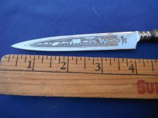 Beautiful Artistic Small Gaucho Knife with decorated metal scabbard. Made in Argentina Beautiful Artistic Small Gaucho Knife with decorated metal scabbard. Made in Argentina