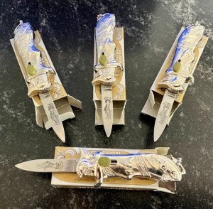 Vintage Miniature Out The Front (OTF) Switchblade Knife With Original Box & Keychain, Unused 