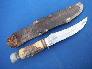  Original Edge Brand Solingen Germany Stag Handle Knife # 496 with sheath.  Hunting/Skinning/Camping