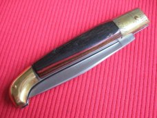 Vintage Italian Indiana Engraved Bolster Button Open/Close Switchblade Knife. Vintage Italian Indiana Engraved Bolster Button Open/Close Switchblade Knife.