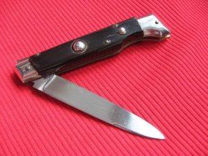 Vintage Italian Button Open/Close Slant Bolster Switchblade Knife