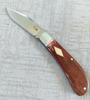 K'roo Custom Lanny clip,3.75"...Red/Brown Kudu Bone...fluted  bolsters..filework..Rwl34..coa .. slip