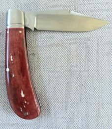 K'roo Custom Lanny clip,3.75"...Red/Brown Kudu Bone...fluted  bolsters..filework..Rwl34..coa .. slip