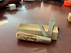 Orig Colonel Coon 2 Blade Barlow w/ Great Stag Handles & colonel coon blade etch & Orig Box