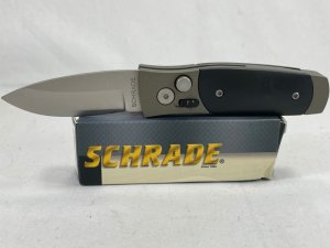 SCHRADE SMEDGB Medium Grey & Black Drop Point Automatic MINT IN BOX (Z 47947)