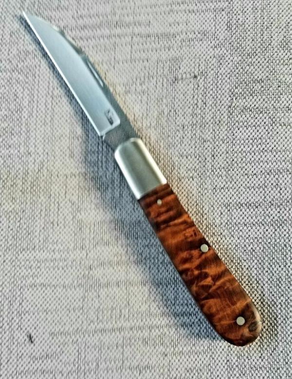 Klassic K'roo Custom Swayback W/ coa & slip, 4", N690..brushed..Pepper Tree Root Burl..