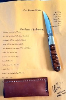 Klassic K'roo Custom Swayback W/ coa & slip, 4", N690..brushed..Pepper Tree Root Burl..