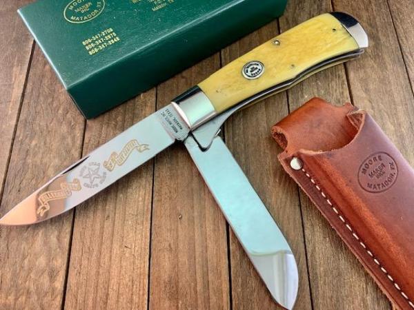 Moore Maker Mountain Man Liner Lock Trapper Natural Jigged Bone 1 of 20 Made in 2000