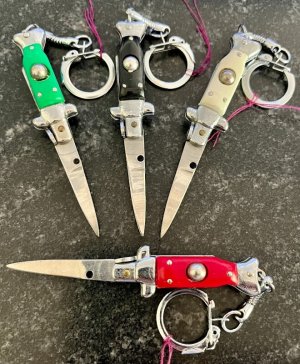 Miniature 3.5 Inch Fishtail Switchblade Knife, W/ Keychain Attachment, Unused