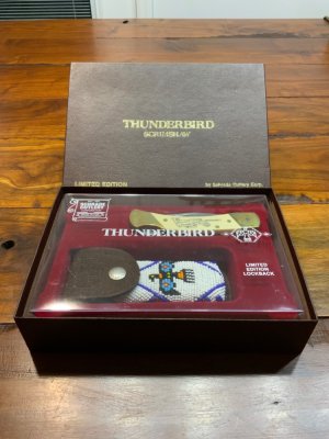 Schrade + USA Thunderbird / beaded sheath and box & paperwork.  
