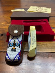 Schrade + USA Thunderbird / beaded sheath and box & paperwork. Schrade + USA Thunderbird / beaded sheath and box & paperwork.
