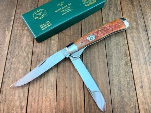 Moore Maker Trapper with Liner Locking Primary Blade Burnt Orange Jigged Bone  1998