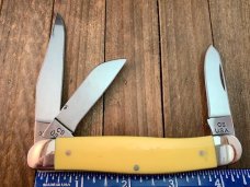 Moore Maker Stockman Yellow Delrin Carbon Steel Blades (Snap Issues) Moore Maker Stockman Yellow Delrin Carbon Steel Blades (Snap Issues)