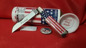 Great Eastern Cutlery 49 Flag Acrylic Tidioute Knife. New W/tube button & waxed paper. 1st Quality!