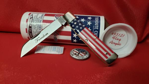 Great Eastern Cutlery 49 Flag Acrylic Tidioute Knife. New W/tube button & waxed paper. 1st Quality!