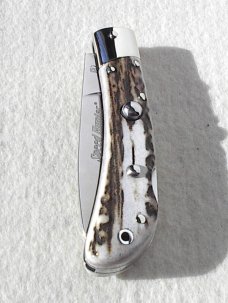 NEW OLD STOCK CLASSIC GENUINE STAG ITALIAN AKC AUTO SPEED HUNTER NICKEL SILVER BOLSTERS
