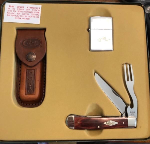 New in Tin Case xx Rosewood  Hobo knife, Lighter and sheath