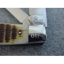 Vintage Queen(Crown) U.S.A., 1983, Etched, Pick-Bone Handle Gunstock Pattern Pocket Knife Vintage Queen(Crown) U.S.A., 1983, Etched, Pick-Bone Handle Gunstock Pattern Pocket Knife