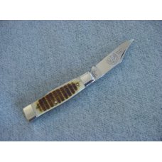 Vintage Queen(Crown) U.S.A., 1983, Etched, Pick-Bone Handle Gunstock Pattern Pocket Knife Vintage Queen(Crown) U.S.A., 1983, Etched, Pick-Bone Handle Gunstock Pattern Pocket Knife