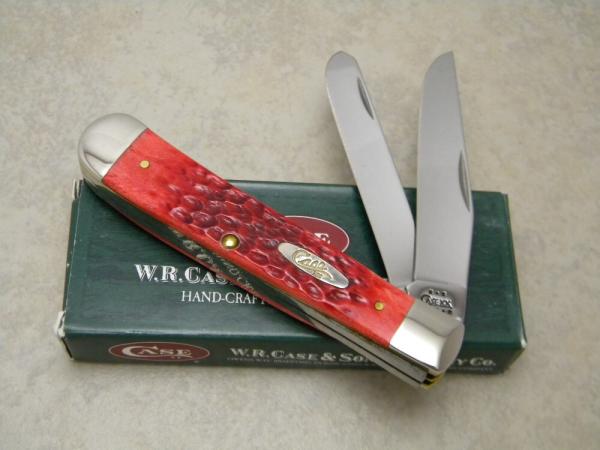 Case XX USA 2002 6254 Dark Red Bone Trapper Knife in Box