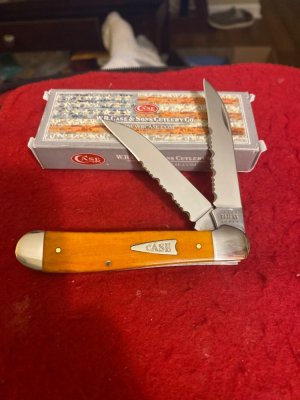 2021 Case XX USA 6249W SS Orange Bone Smooth Copperhead  With Two Stainless Steel Wharncliff Blades